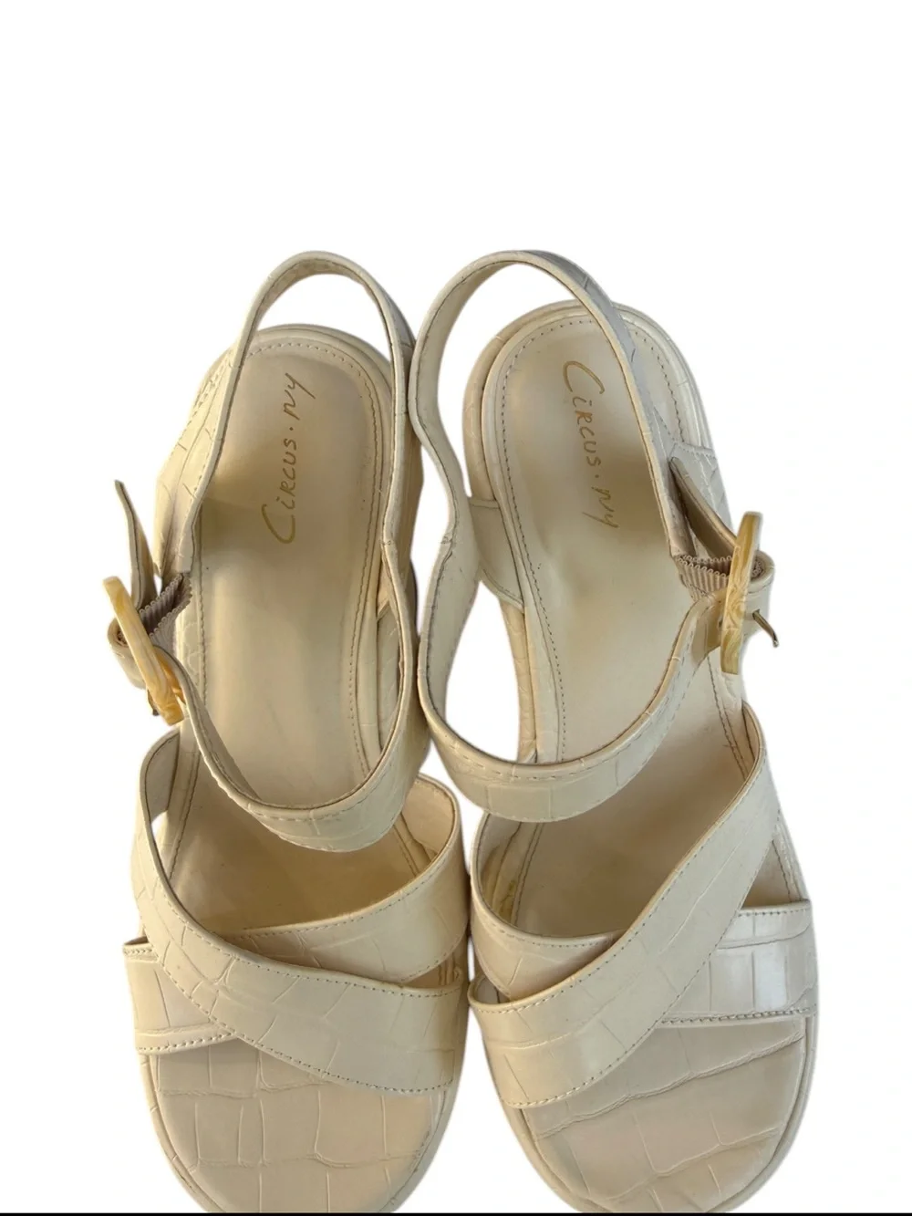 Circus by Sam Edelman Cream Croc-Embossed Platform Wedge Sandals
